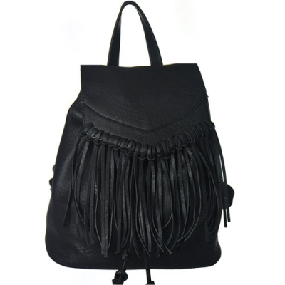 Faux Leather Fringe Backpack Purse 182PU 38762 Black